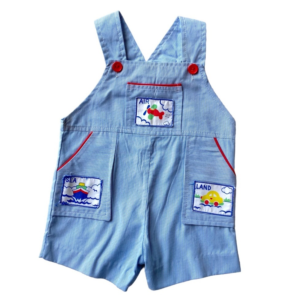 VINTAGE 70s Overalls Shortalls Romper Jumper Shorts Outfit Pinstripe Streetwear